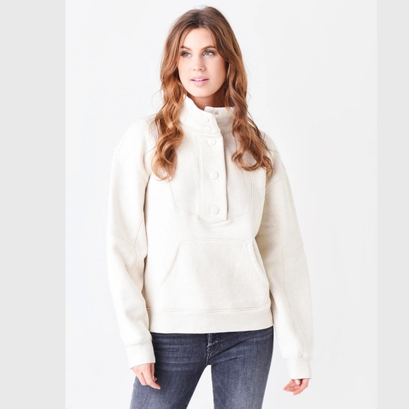 AGOLDE Funnel Neck Snap Front Pullover (M) | Cream Fleece - Picture 6 of 6